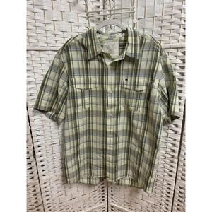 quicksilver waterman‎ short sleeve button shirt large green plaid